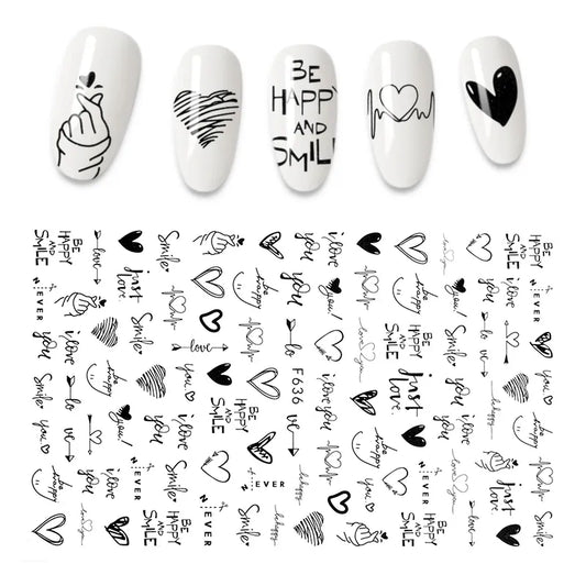 3D Nail Stickers: Cool English Letter Foil Love Heart Design - Nails Accessories for Fashion Manicure